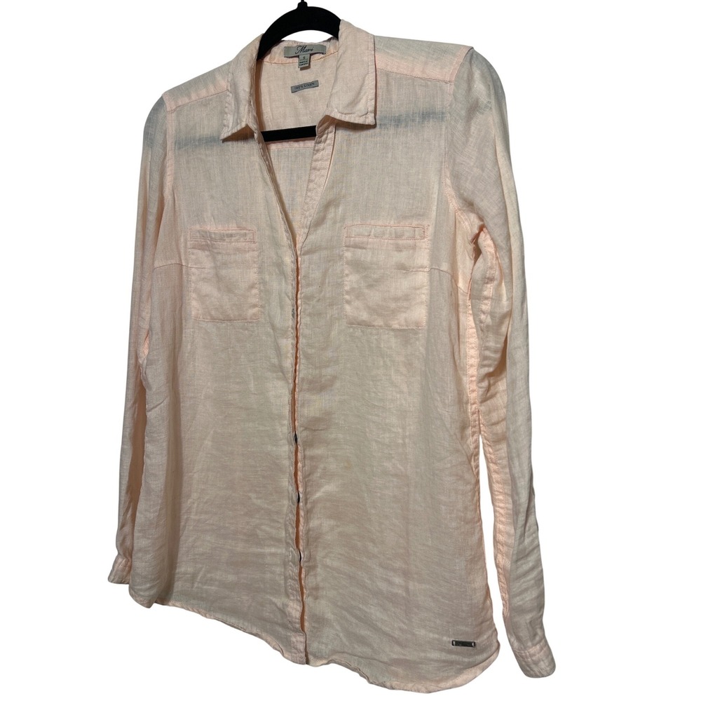 Mavi 100% Linen Button Up Roll Tab Long Sleeve Breast Pocket Shirt Pink Size S